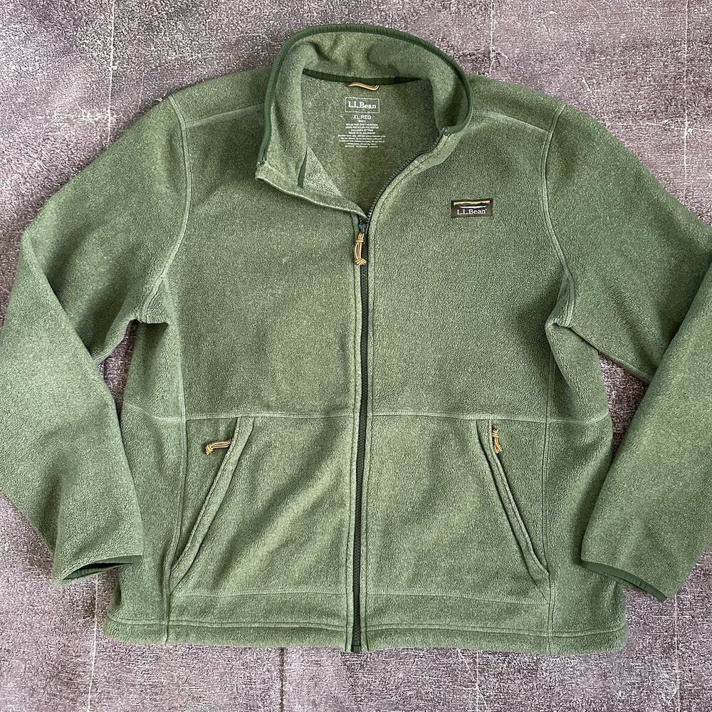 Men's LL Bean Heather Light Green Mountain Classic Fleece Zip Up Jacket Sz XL